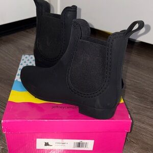 New -Jeffrey Campbell Black Chelsea Rain Ankle Boots size 8 - black matte